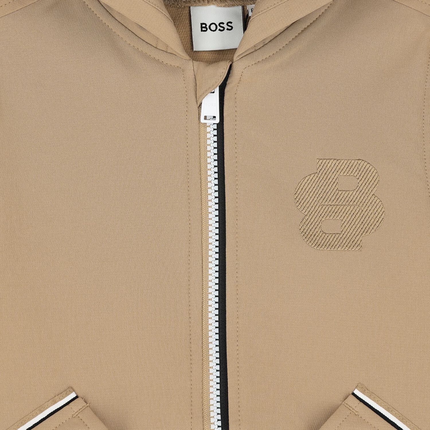 Boys Beige Logo Hooded Zip Up Top, 1, hi-res image number null