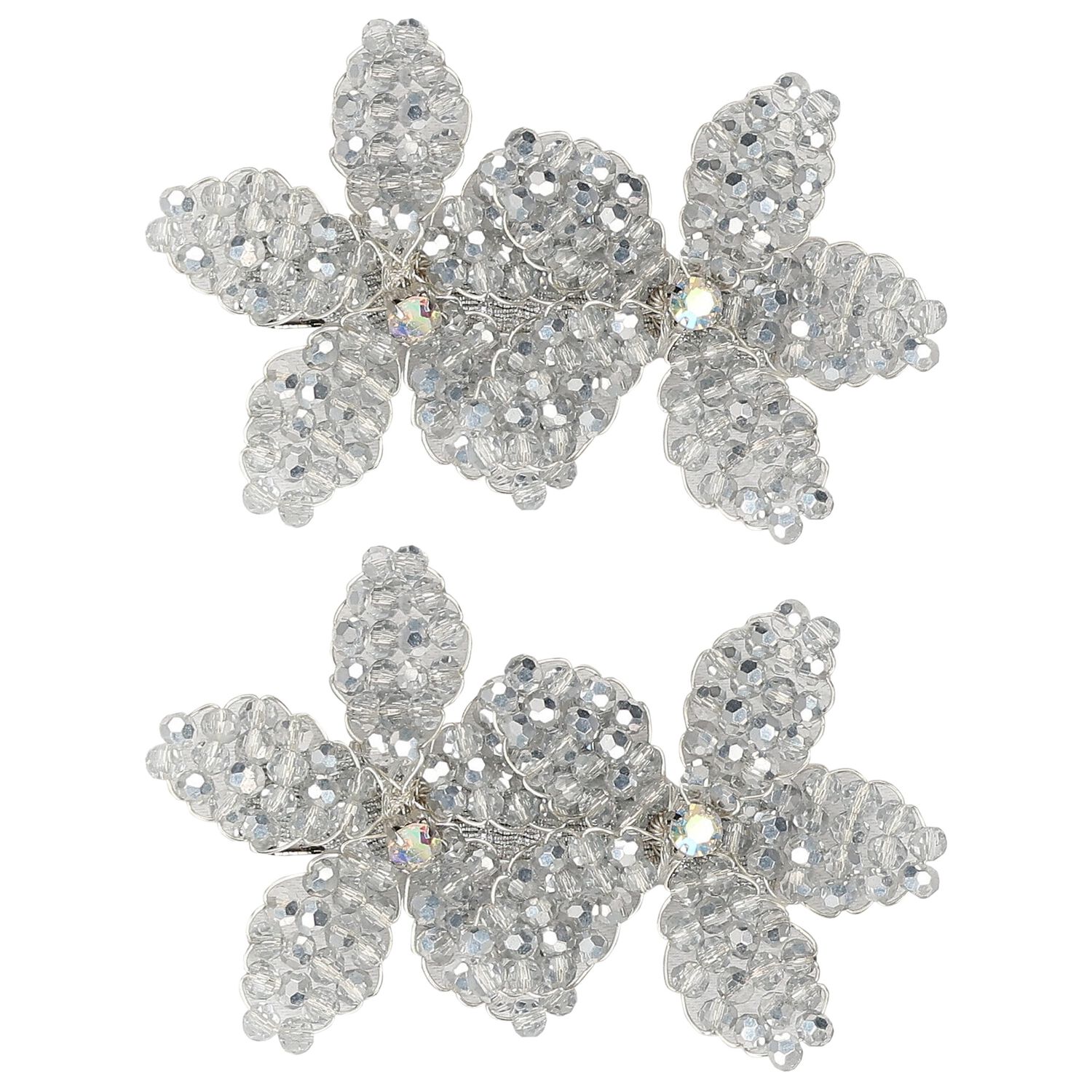 Girls Silver Embellished Flowers Hair Clips ( 2-Pack ), 4, hi-res image number null