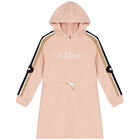 Girls Pink Logo Hooded Dress, 2, hi-res