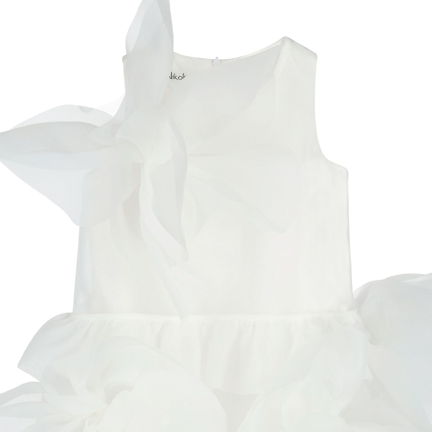 Girls White Organza 3D Floral Tiered Dress, 1, hi-res
