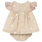 Baby Girls Beige Embroidered Floral Dress Set, 1, hi-res