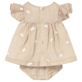 Baby Girls Beige Embroidered Floral Dress Set