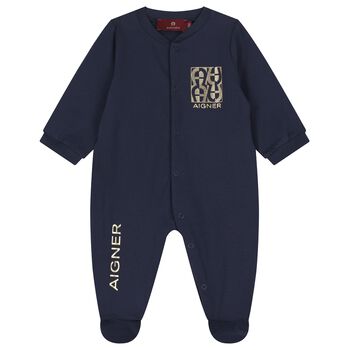 Baby Boys Navy Blue Logo Babygrow