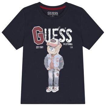 Boys Navy Blue Teddy Bear Logo T-Shirt