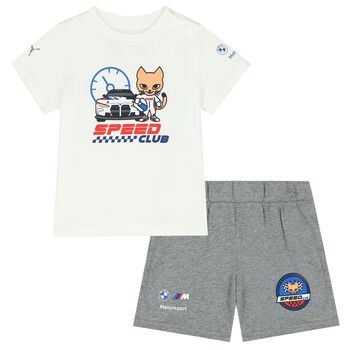 Boys White & Grey Logo Shorts Set