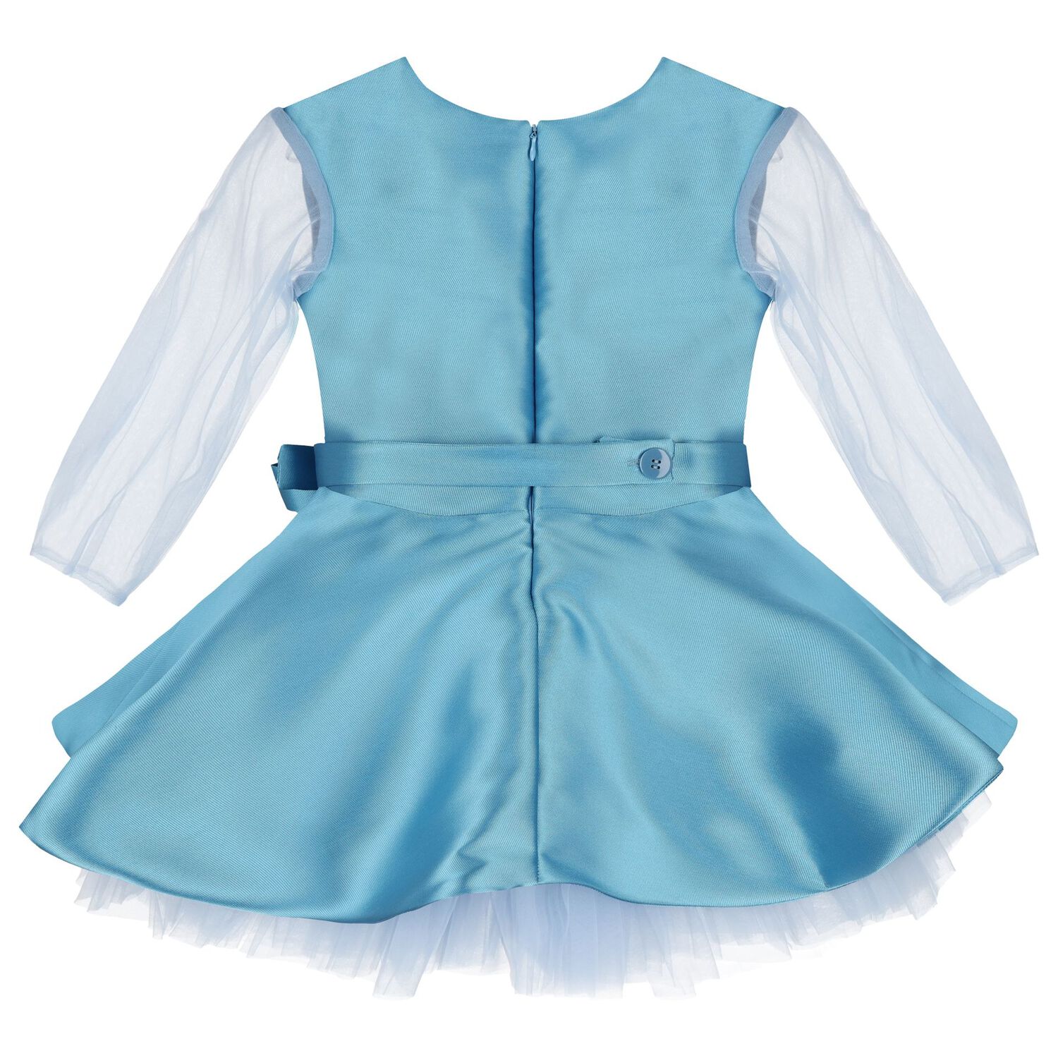 Girls Blue Satin & Tulle Dress, 1, hi-res