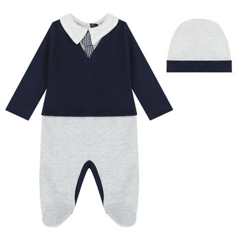 Baby Boys Grey & Blue Babygrow Set