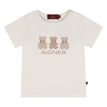 Younger Girls Ivory Teddy Bear T-Shirt