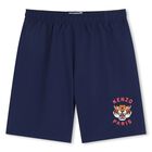 Boys Navy Blue Tiger Logo Swim Shorts, 1, hi-res