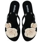 Girls Black & Beige Logo Flower Flip Flops, 2, hi-res