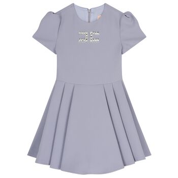 Girls Purple Diamante Logo Pleated Dress