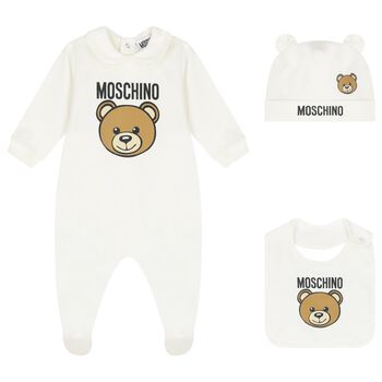 Ivory Teddy Bear Logo Babygrow Gift Set