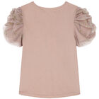 Girls Pink Tulle Sleeve T-Shirt, 1, hi-res