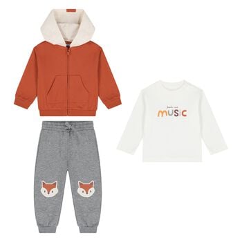 Younger Boys White, Orange & Grey Fox Tracksuit ( 3 Piece )