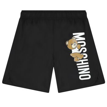 Boys Black Teddy Bear Logo Swim Shorts