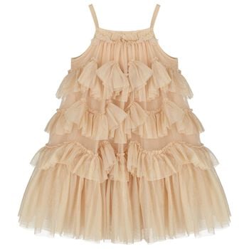 Girls Gold Ruffled Tulle Dress