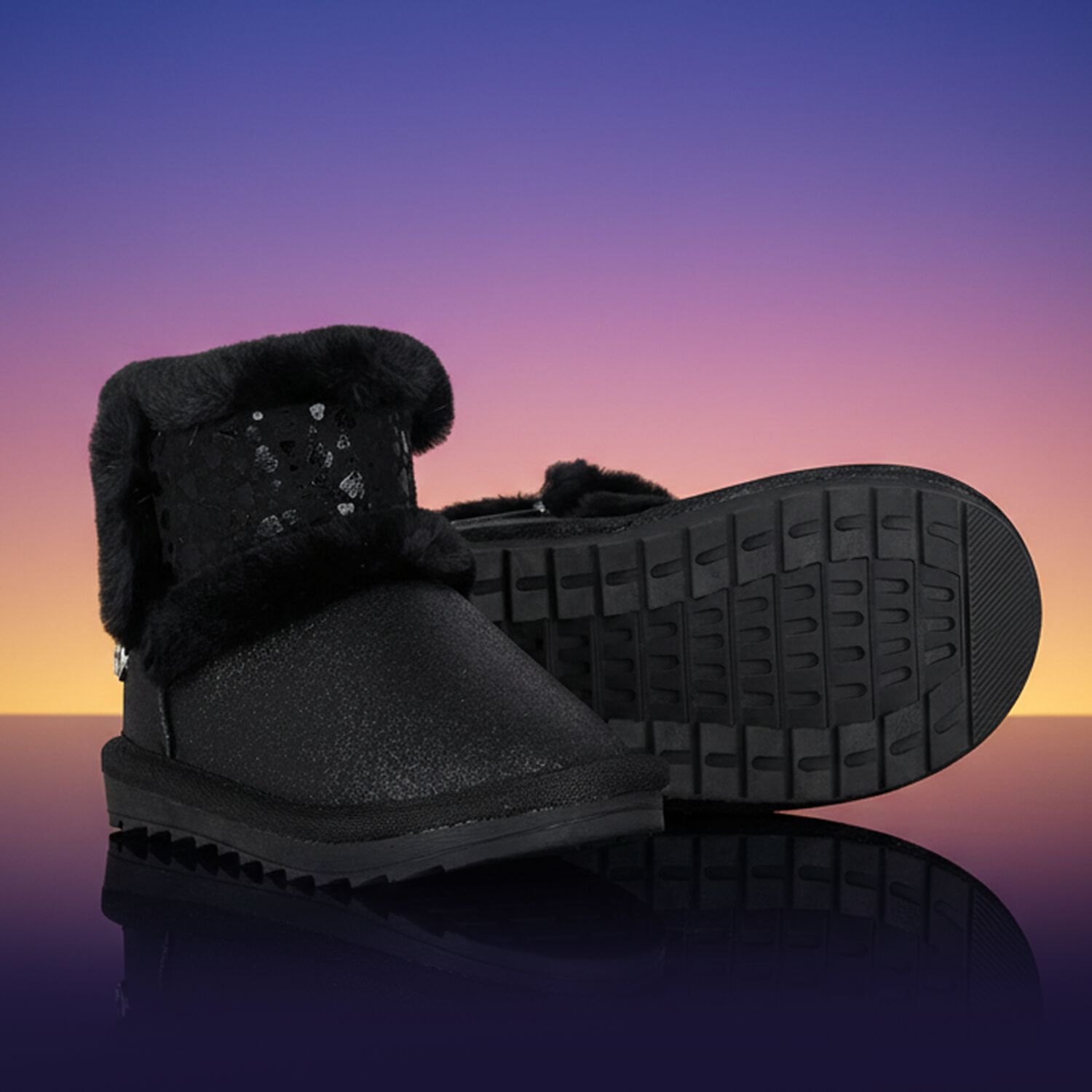 Younger Girls Black Faux Leather Boots, 1, hi-res