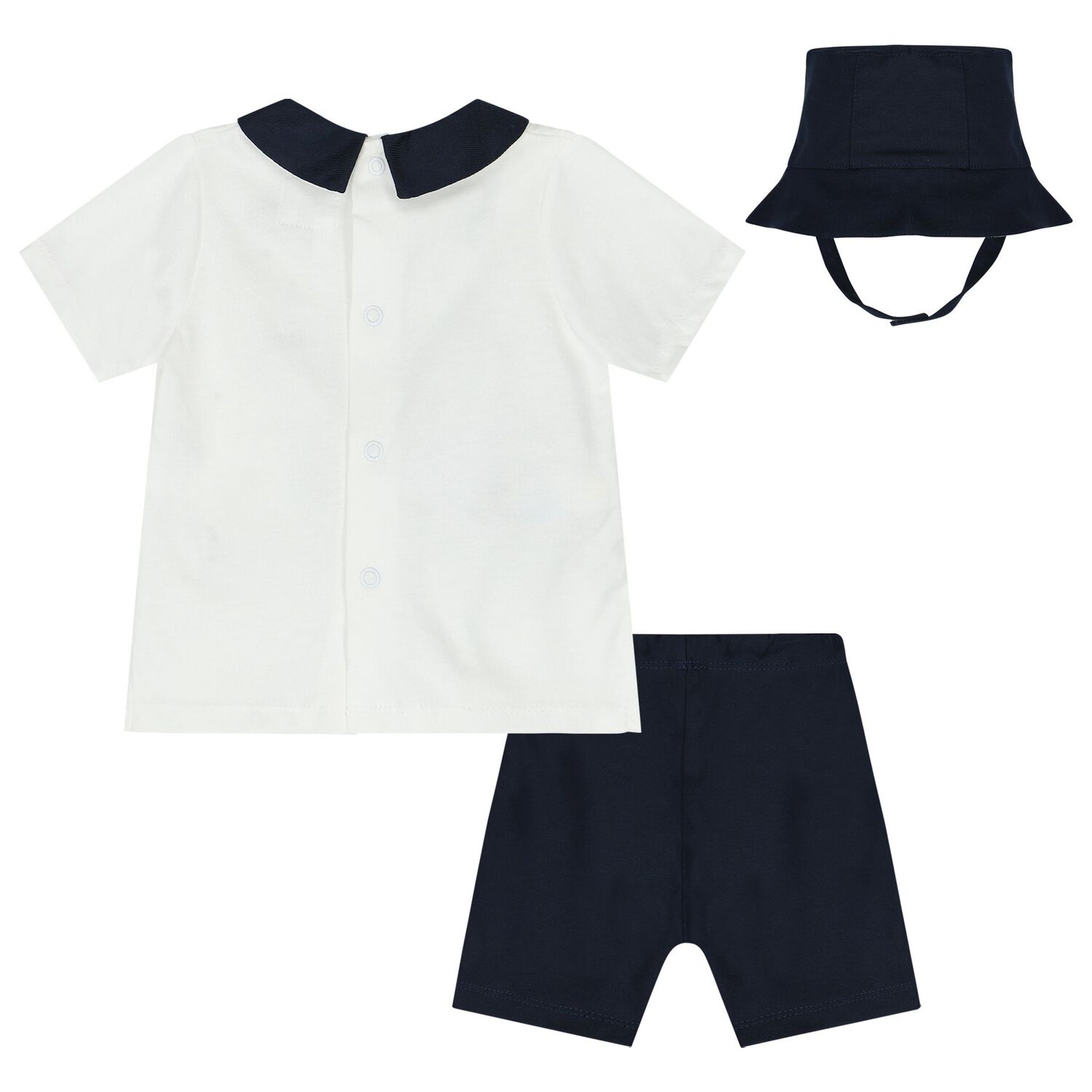 Baby Boys White & Navy Blue Shorts Set, 1, hi-res