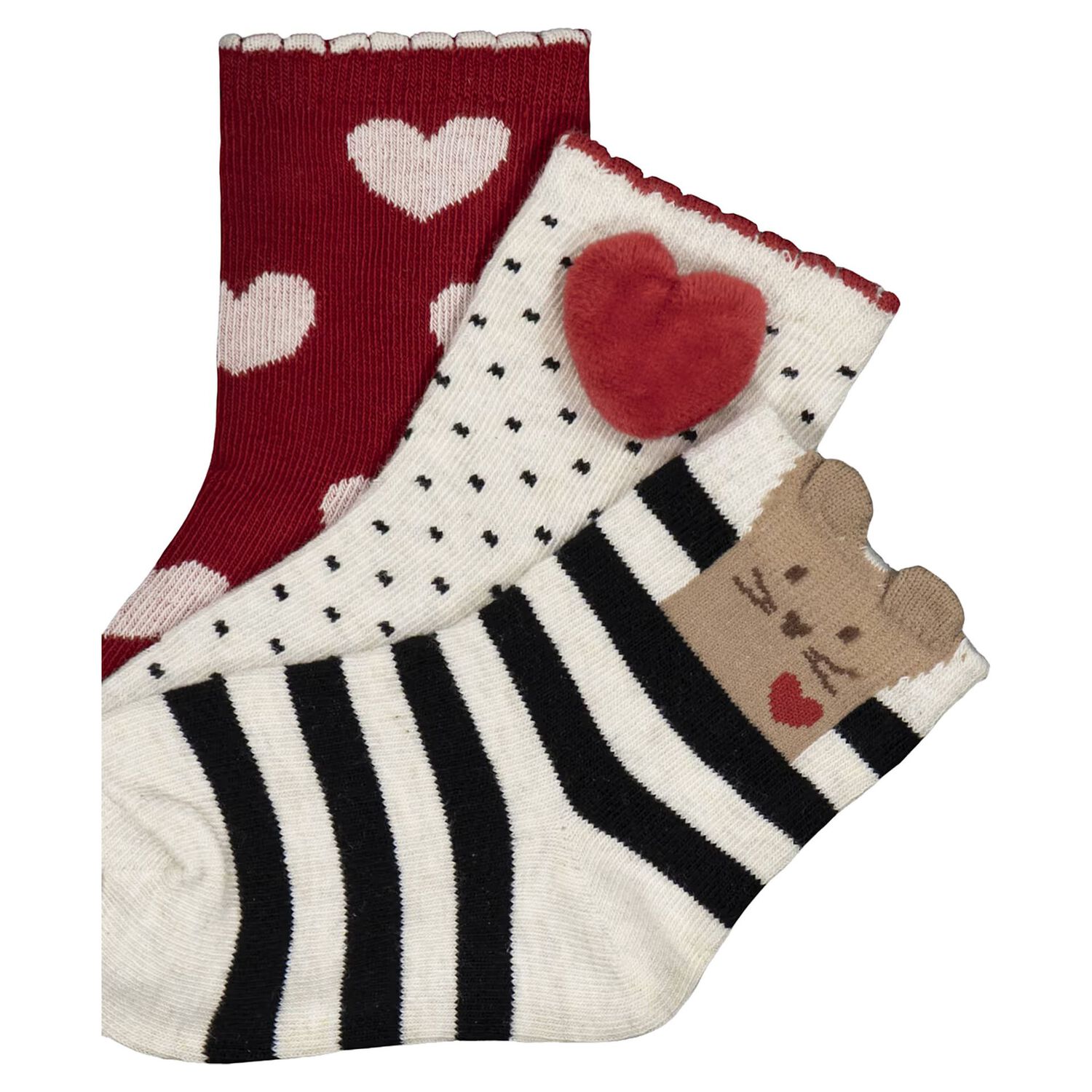 Younger Girls Red & Ivory Socks ( 3 Pack ), 2, hi-res