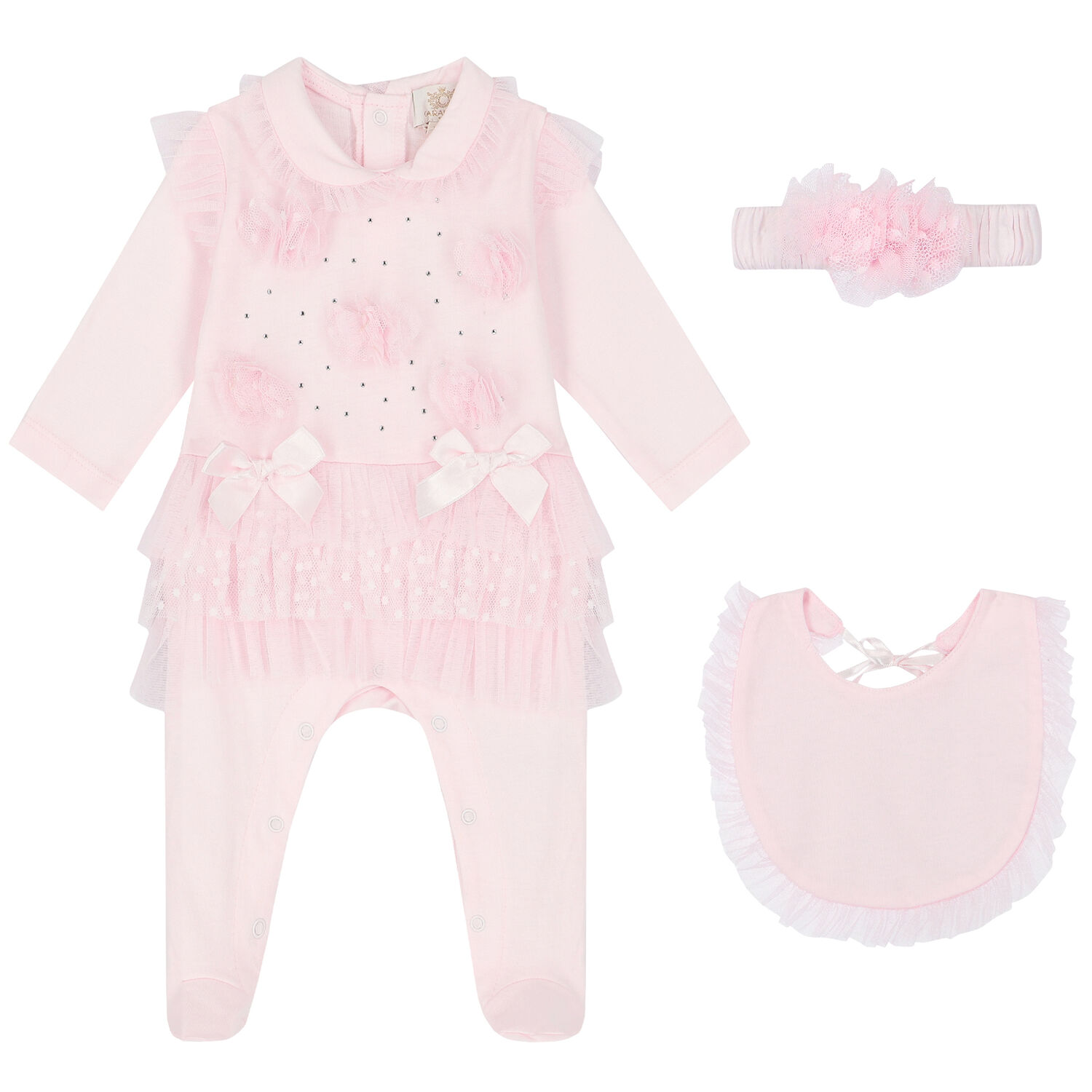 Baby Girls Pink Embellished Babygrow Set, 1, hi-res