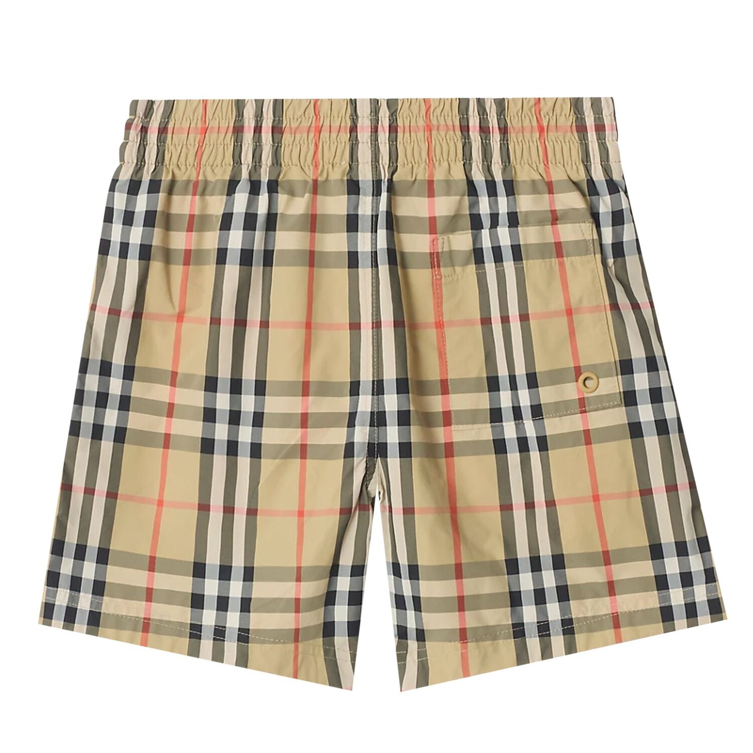Boys Beige Check Swim Shorts, 1, hi-res