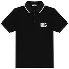 Boys Black Logo Polo Shirt, 1, hi-res