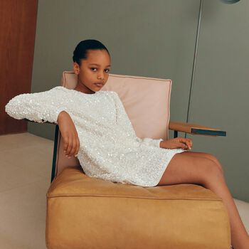Girls Ivory Embellished Sequin Dress