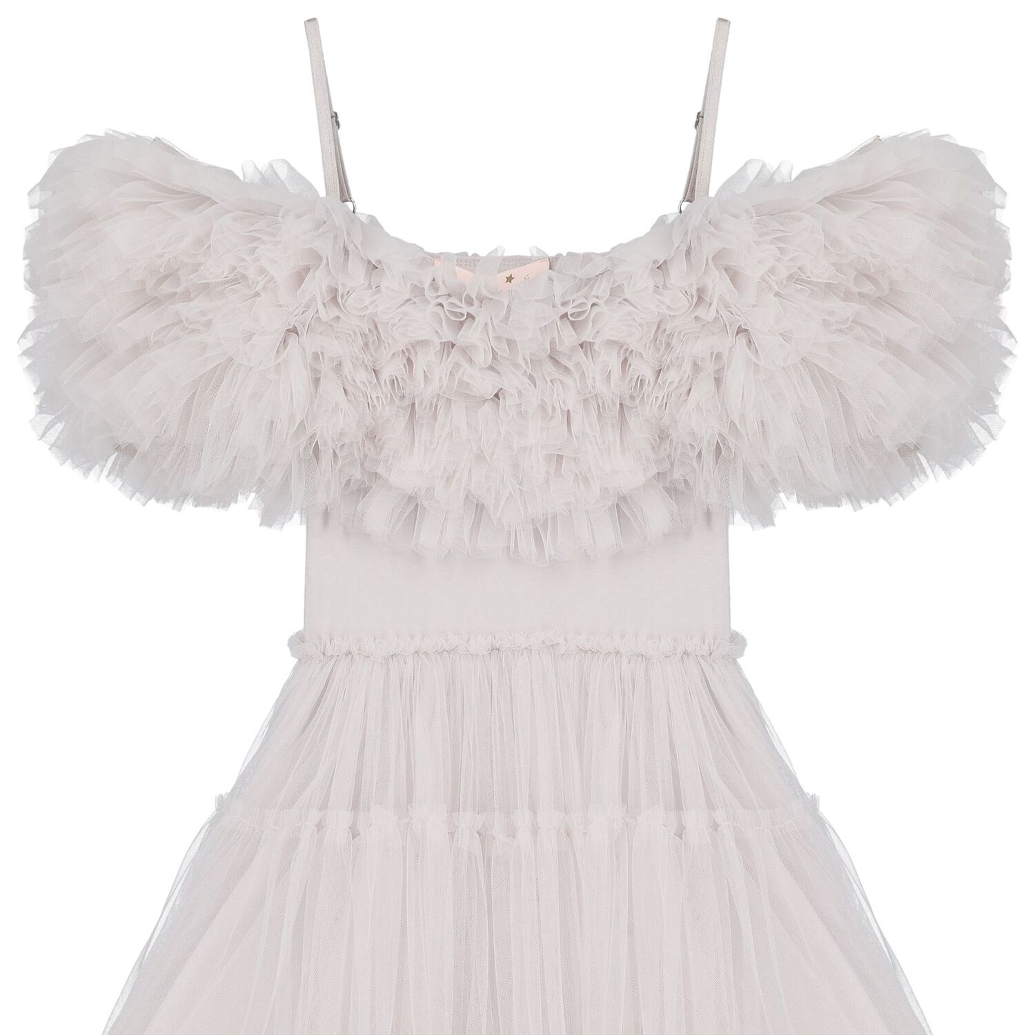 Girls Grey Ruffled Tulle Dress, 1, hi-res