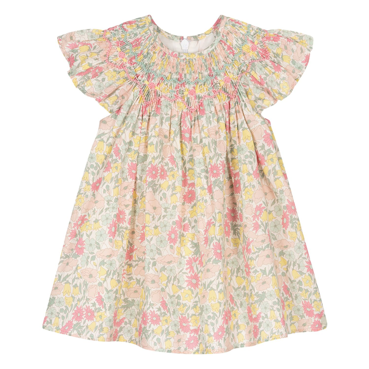Baby Girls Pink & Yellow Liberty Print Dress, 2, hi-res