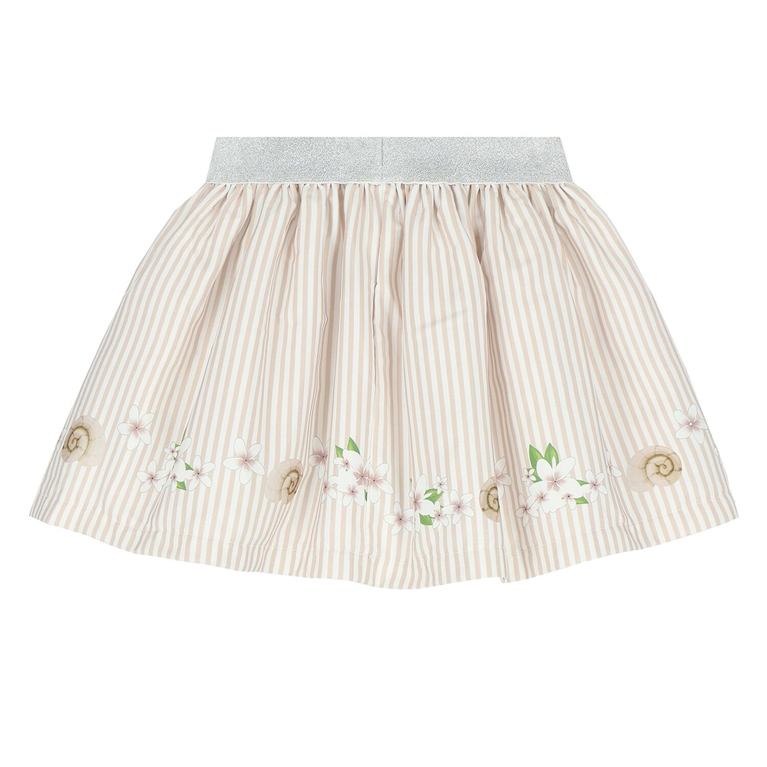 Girls White & Beige Striped Skirt Set, 3, hi-res