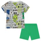 Younger Boys White & Green Logo Shorts Set, 1, hi-res
