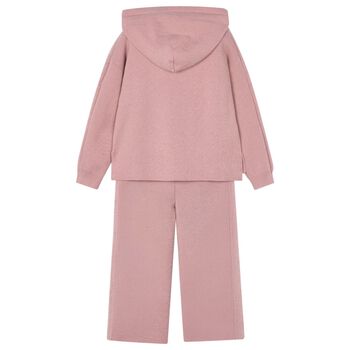 Girls Pink Knitted Hooded Tracksuit