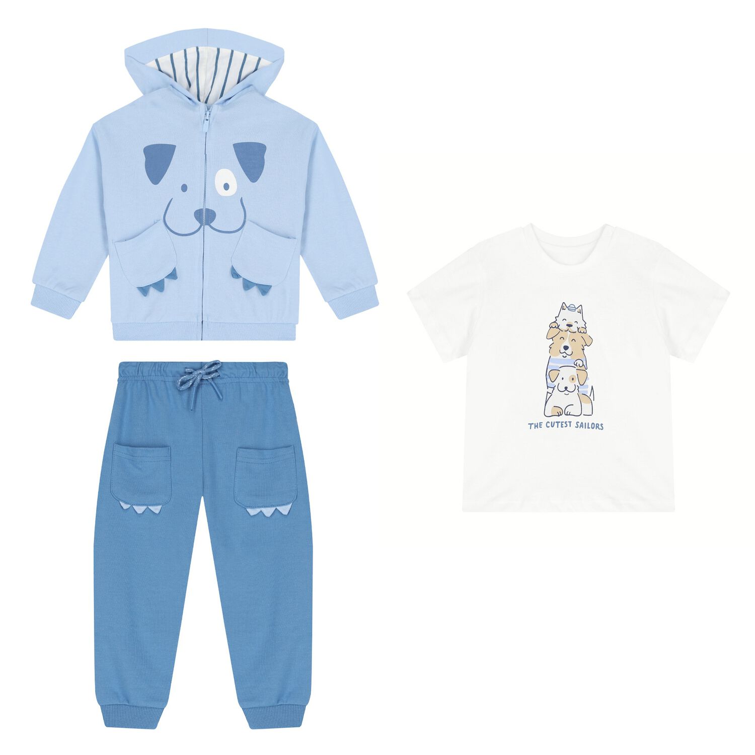 Younger Boys Blue & White Puppy Tracksuit Set, 2, hi-res