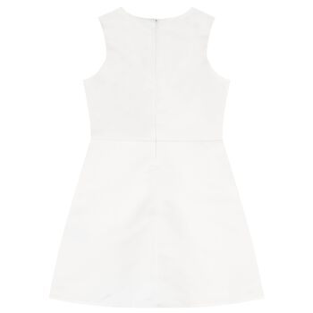 Girls White Bow Satin Dress