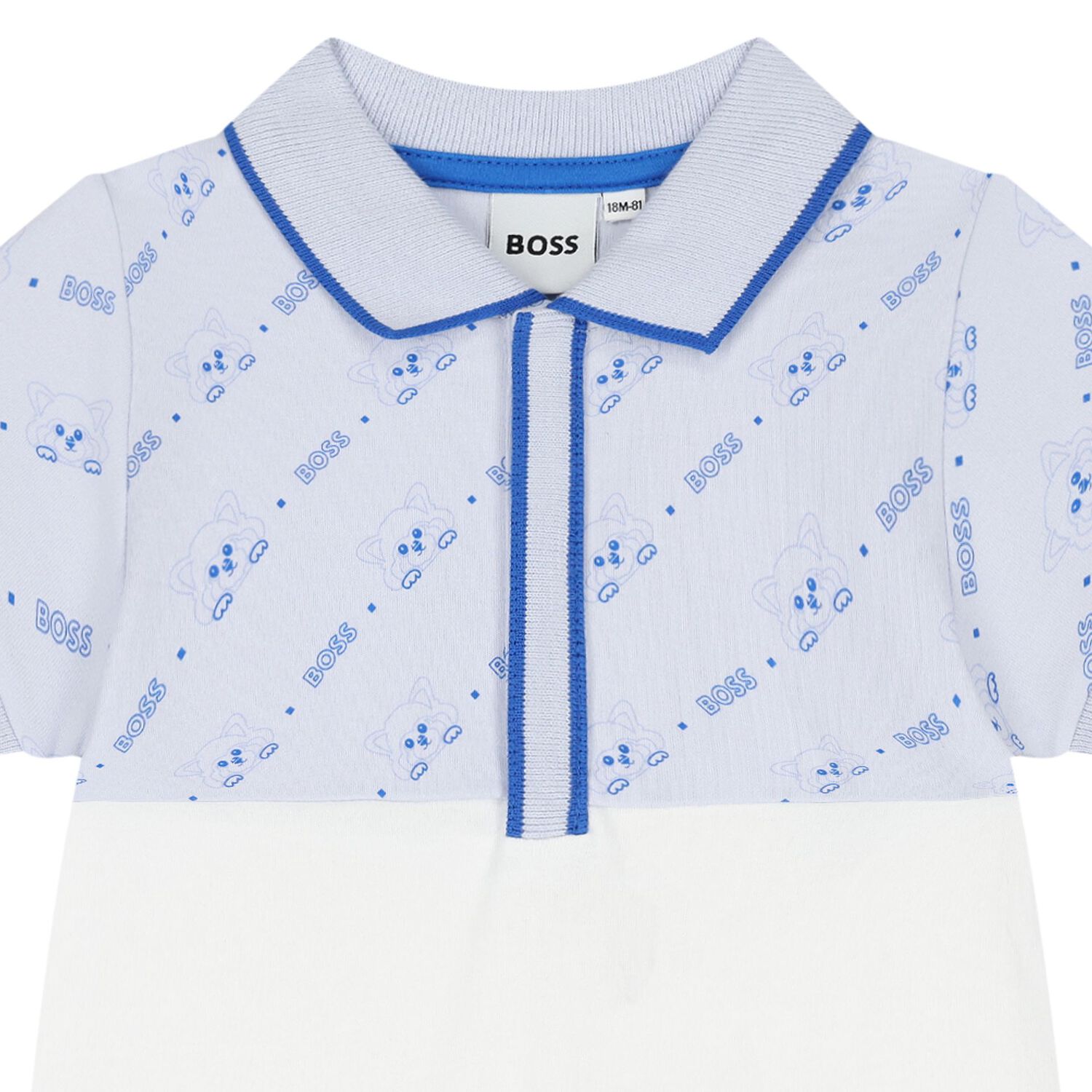 Baby Boys Blue & White Logo Romper, 2, hi-res