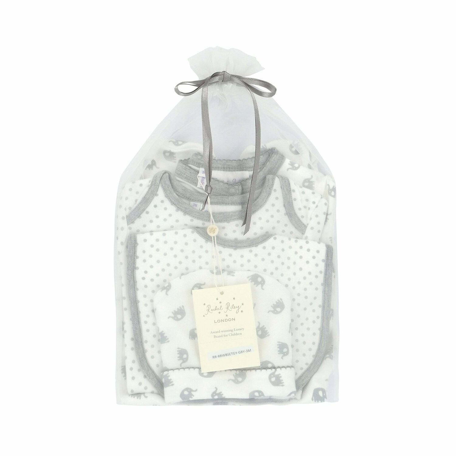 Baby White & Grey Elephant Babygrow Set, 1, hi-res