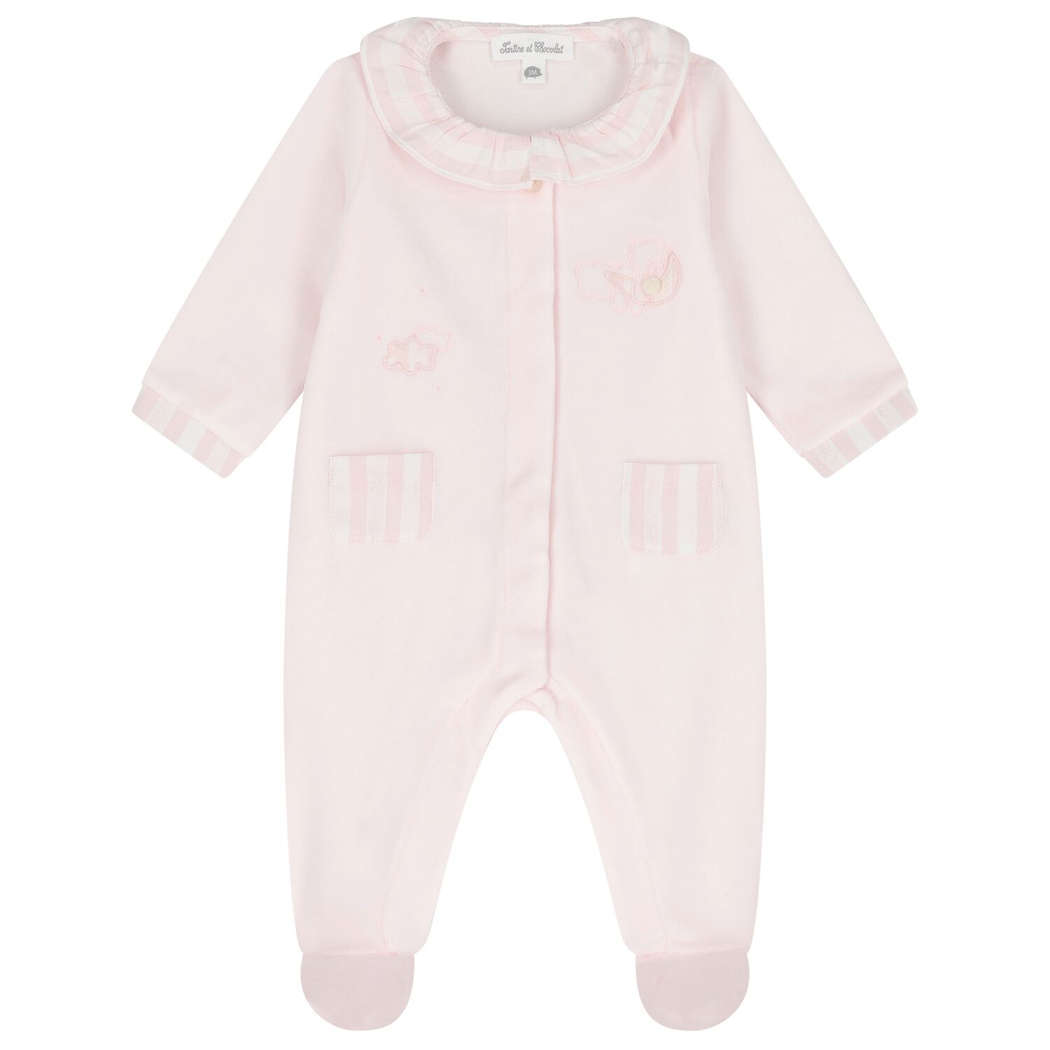 Baby Girls Pink Striped Collar Babygrow, 3, hi-res