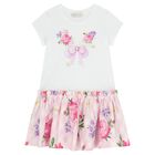 Girls White & Pink Floral Dress, 1, hi-res