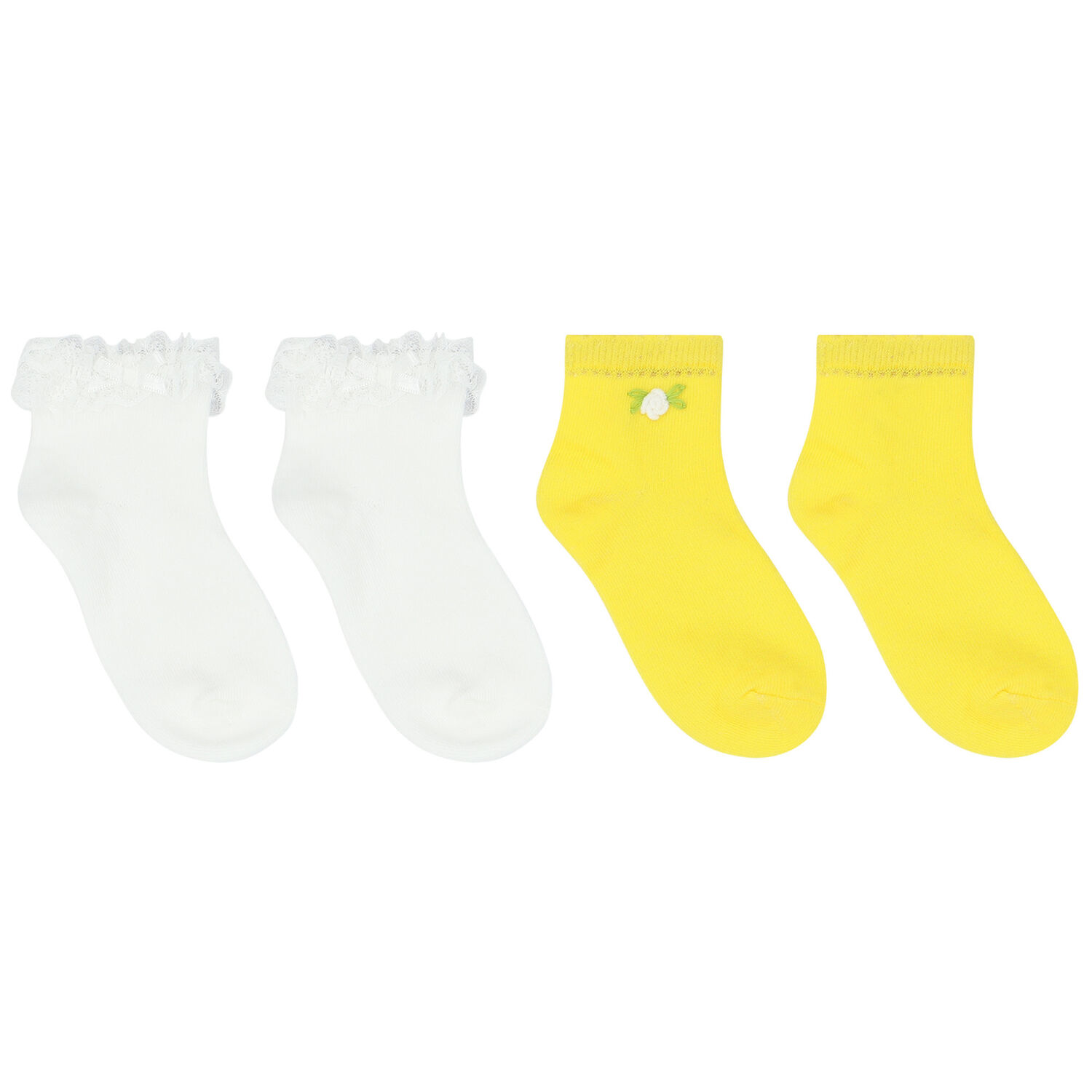 Baby Girls White & Yellow Socks ( 2-Pack ), 1, hi-res