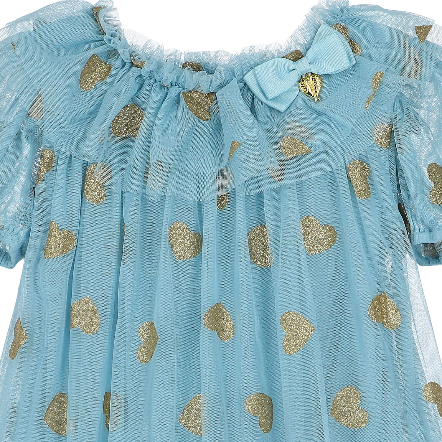 Girls Blue & Gold Hearts Dress, 1, hi-res