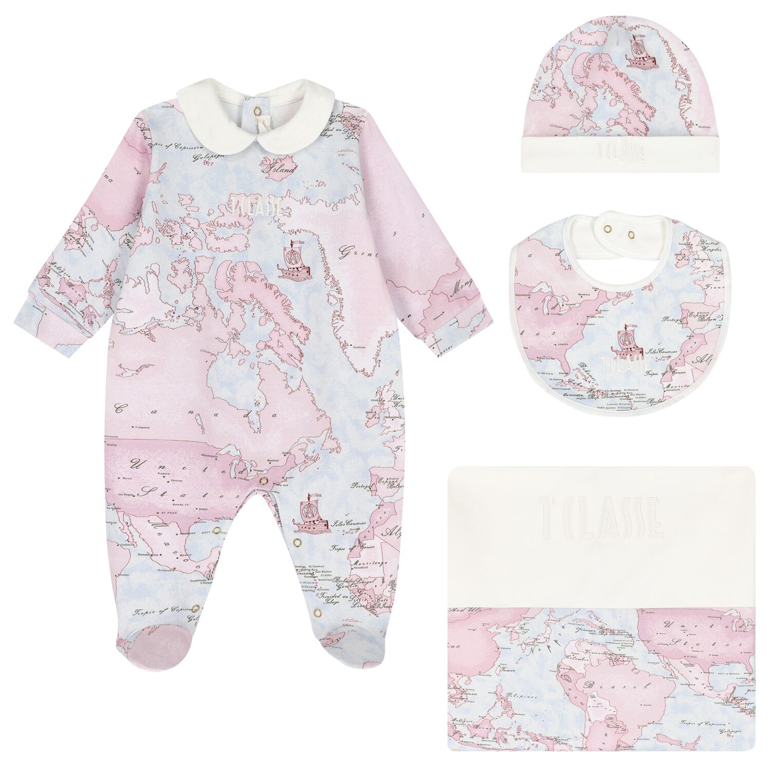Baby Girls Pink & Blue Geo Map Babygrow Gift Set, 2, hi-res