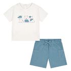Younger Boys Ivory & Blue Shorts Set, 1, hi-res