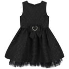 Girls Black Jacquard Heart Dress, 1, hi-res