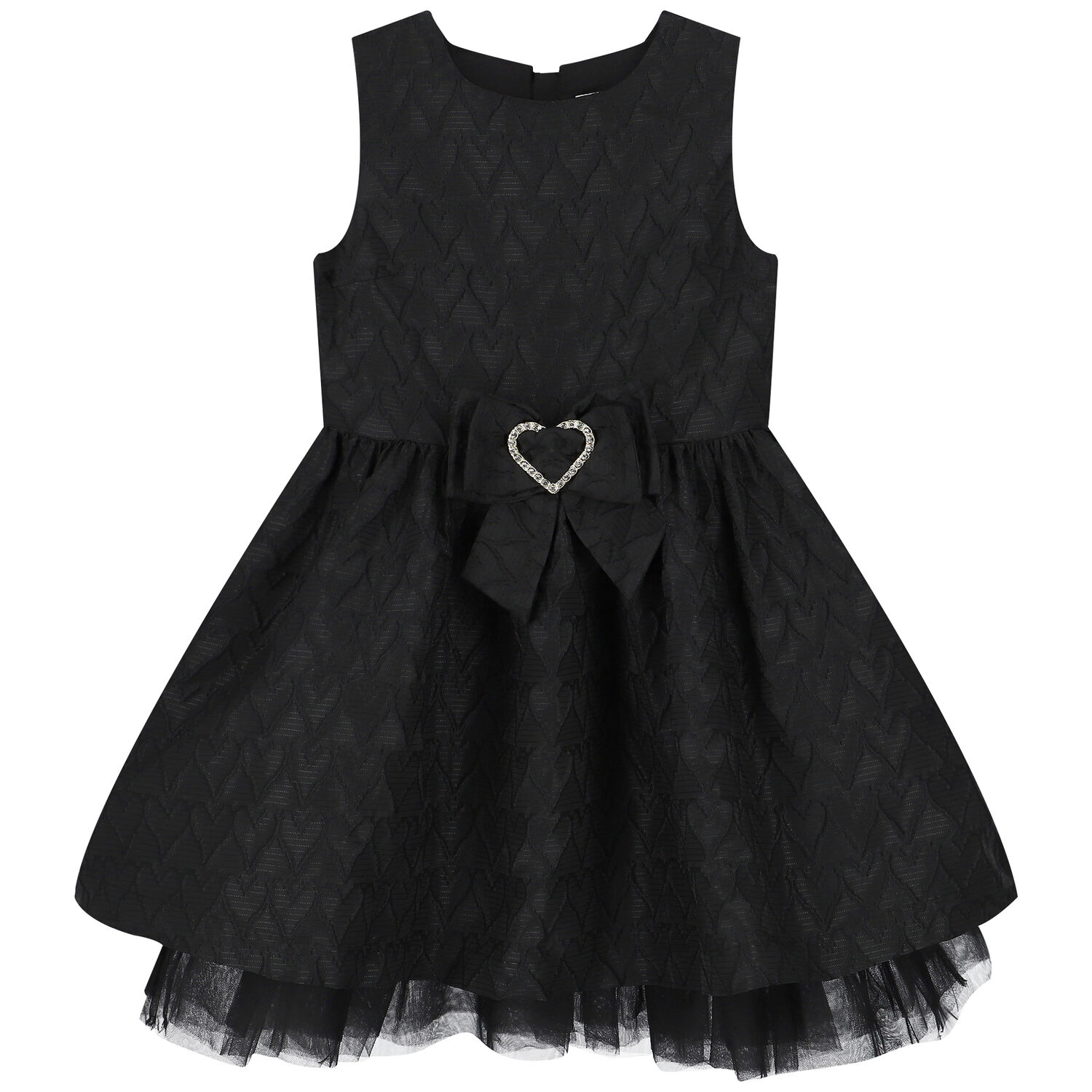 Girls Black Jacquard Heart Dress, 1, hi-res
