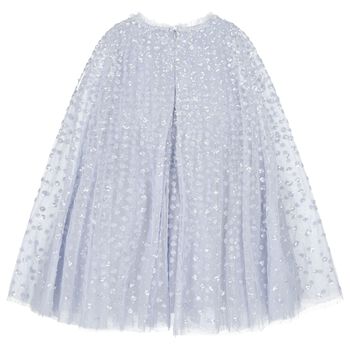 Girls Blue Tulle & Sequin Cape Dress