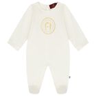 White & Gold Logo Babygrow, 1, hi-res