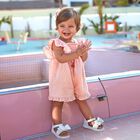 Younger Girls Pink Shirred Playsuit, 1, hi-res