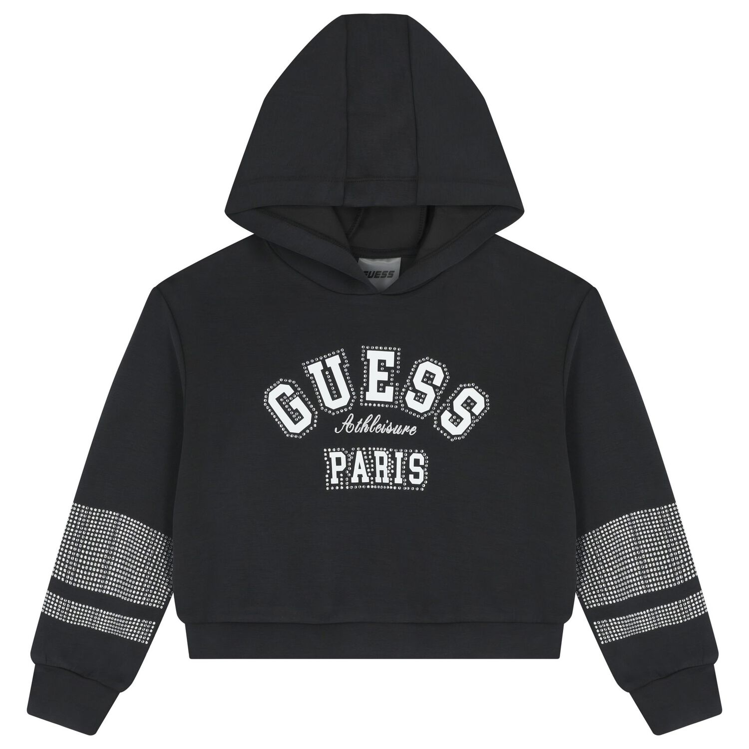 Girls Black Logo Embellished Hooded Top, 1, hi-res