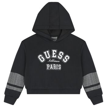 Girls Black Logo Embellished Hooded Top
