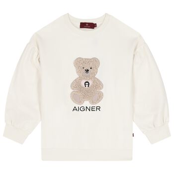 Aigner Girls Ivory Teddy Bear Logo Sweatshirt, 1 Girls Ivory Teddy Bear Logo Sweatshirt